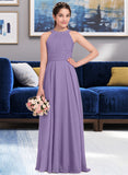 Kiley A-Line Scoop Neck Floor-Length Chiffon Junior Bridesmaid Dress With Ruffle UKP0013588