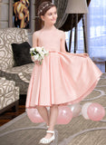 Kelly A-Line Square Neckline Knee-Length Satin Junior Bridesmaid Dress With Bow(s) UKP0013593