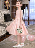 Kelly A-Line Square Neckline Knee-Length Satin Junior Bridesmaid Dress With Bow(s) UKP0013593