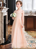 Kianna A-Line One-Shoulder Floor-Length Chiffon Junior Bridesmaid Dress With Ruffle UKP0013594