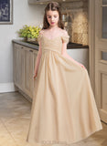 Shiloh A-Line Off-the-Shoulder Floor-Length Chiffon Junior Bridesmaid Dress With Ruffle UKP0013595