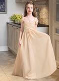 Shiloh A-Line Off-the-Shoulder Floor-Length Chiffon Junior Bridesmaid Dress With Ruffle UKP0013595