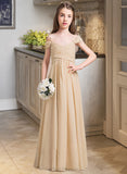 Shiloh A-Line Off-the-Shoulder Floor-Length Chiffon Junior Bridesmaid Dress With Ruffle UKP0013595