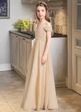 Shiloh A-Line Off-the-Shoulder Floor-Length Chiffon Junior Bridesmaid Dress With Ruffle UKP0013595