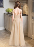 Shiloh A-Line Off-the-Shoulder Floor-Length Chiffon Junior Bridesmaid Dress With Ruffle UKP0013595