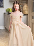 Shiloh A-Line Off-the-Shoulder Floor-Length Chiffon Junior Bridesmaid Dress With Ruffle UKP0013595