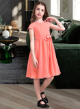 Rhianna A-Line Scoop Neck Knee-Length Chiffon Junior Bridesmaid Dress With Bow(s) UKP0013596