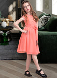 Rhianna A-Line Scoop Neck Knee-Length Chiffon Junior Bridesmaid Dress With Bow(s) UKP0013596