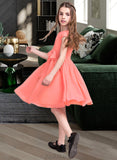 Rhianna A-Line Scoop Neck Knee-Length Chiffon Junior Bridesmaid Dress With Bow(s) UKP0013596