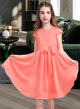 Rhianna A-Line Scoop Neck Knee-Length Chiffon Junior Bridesmaid Dress With Bow(s) UKP0013596