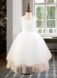 Jaycee Ball-Gown/Princess Sweetheart Tea-Length Satin Tulle Lace Junior Bridesmaid Dress With Bow(s) UKP0013597