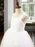 Jaycee Ball-Gown/Princess Sweetheart Tea-Length Satin Tulle Lace Junior Bridesmaid Dress With Bow(s) UKP0013597