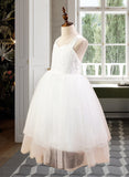 Jaycee Ball-Gown/Princess Sweetheart Tea-Length Satin Tulle Lace Junior Bridesmaid Dress With Bow(s) UKP0013597