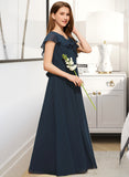 Cora A-Line V-neck Floor-Length Chiffon Junior Bridesmaid Dress With Bow(s) Cascading Ruffles UKP0013599