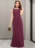 Kendall A-Line Scoop Neck Floor-Length Chiffon Lace Junior Bridesmaid Dress With Ruffle Bow(s) UKP0013600