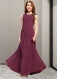 Kendall A-Line Scoop Neck Floor-Length Chiffon Lace Junior Bridesmaid Dress With Ruffle Bow(s) UKP0013600