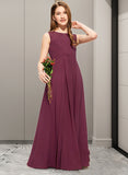 Kendall A-Line Scoop Neck Floor-Length Chiffon Lace Junior Bridesmaid Dress With Ruffle Bow(s) UKP0013600