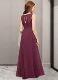 Kendall A-Line Scoop Neck Floor-Length Chiffon Lace Junior Bridesmaid Dress With Ruffle Bow(s) UKP0013600