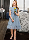 Skylar A-Line Scoop Neck Knee-Length Chiffon Junior Bridesmaid Dress With Bow(s) Cascading Ruffles UKP0013601