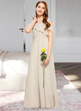 Mira A-Line V-neck Floor-Length Chiffon Junior Bridesmaid Dress With Cascading Ruffles UKP0013603