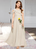 Mira A-Line V-neck Floor-Length Chiffon Junior Bridesmaid Dress With Cascading Ruffles UKP0013603