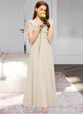 Mira A-Line V-neck Floor-Length Chiffon Junior Bridesmaid Dress With Cascading Ruffles UKP0013603