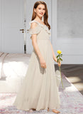 Mira A-Line V-neck Floor-Length Chiffon Junior Bridesmaid Dress With Cascading Ruffles UKP0013603