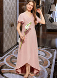 Kayleigh A-Line V-neck Asymmetrical Chiffon Junior Bridesmaid Dress With Ruffle UKP0013604