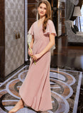 Kayleigh A-Line V-neck Asymmetrical Chiffon Junior Bridesmaid Dress With Ruffle UKP0013604