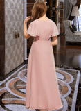 Kayleigh A-Line V-neck Asymmetrical Chiffon Junior Bridesmaid Dress With Ruffle UKP0013604