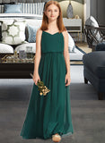 Livia A-Line V-neck Floor-Length Chiffon Junior Bridesmaid Dress With Ruffle UKP0013606