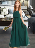 Livia A-Line V-neck Floor-Length Chiffon Junior Bridesmaid Dress With Ruffle UKP0013606