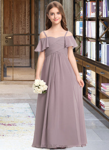 Kelsie A-Line Off-the-Shoulder Floor-Length Chiffon Junior Bridesmaid Dress With Ruffle UKP0013610