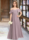 Kelsie A-Line Off-the-Shoulder Floor-Length Chiffon Junior Bridesmaid Dress With Ruffle UKP0013610