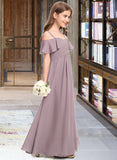 Kelsie A-Line Off-the-Shoulder Floor-Length Chiffon Junior Bridesmaid Dress With Ruffle UKP0013610