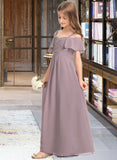 Kelsie A-Line Off-the-Shoulder Floor-Length Chiffon Junior Bridesmaid Dress With Ruffle UKP0013610