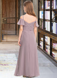 Kelsie A-Line Off-the-Shoulder Floor-Length Chiffon Junior Bridesmaid Dress With Ruffle UKP0013610