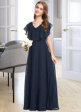 Makenzie A-Line V-neck Floor-Length Chiffon Junior Bridesmaid Dress UKP0013611