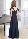 Makenzie A-Line V-neck Floor-Length Chiffon Junior Bridesmaid Dress UKP0013611