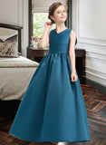 Paloma Ball-Gown/Princess V-neck Floor-Length Satin Junior Bridesmaid Dress With Ruffle UKP0013613