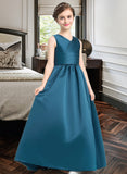 Paloma Ball-Gown/Princess V-neck Floor-Length Satin Junior Bridesmaid Dress With Ruffle UKP0013613