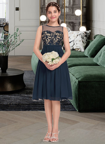 Olga A-Line Scoop Neck Knee-Length Chiffon Junior Bridesmaid Dress UKP0013614