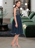 Olga A-Line Scoop Neck Knee-Length Chiffon Junior Bridesmaid Dress UKP0013614