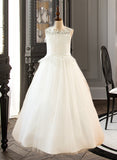 Mackenzie Ball-Gown/PrincessScoopNeckFloor-LengthTulleJuniorBridesmaidDressWithSashBeading#136423 UKP0013615