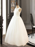 Mackenzie Ball-Gown/PrincessScoopNeckFloor-LengthTulleJuniorBridesmaidDressWithSashBeading#136423 UKP0013615