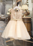 Paris A-Line Scoop Neck Knee-Length Tulle Junior Bridesmaid Dress With Sash UKP0013617