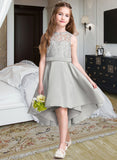 Eloise A-Line Scoop Neck Asymmetrical Satin Junior Bridesmaid Dress UKP0013618