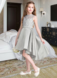 Eloise A-Line Scoop Neck Asymmetrical Satin Junior Bridesmaid Dress UKP0013618