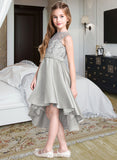 Eloise A-Line Scoop Neck Asymmetrical Satin Junior Bridesmaid Dress UKP0013618