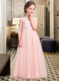 Alyssa A-Line Scoop Neck Floor-Length Tulle Lace Junior Bridesmaid Dress With Bow(s) UKP0013619